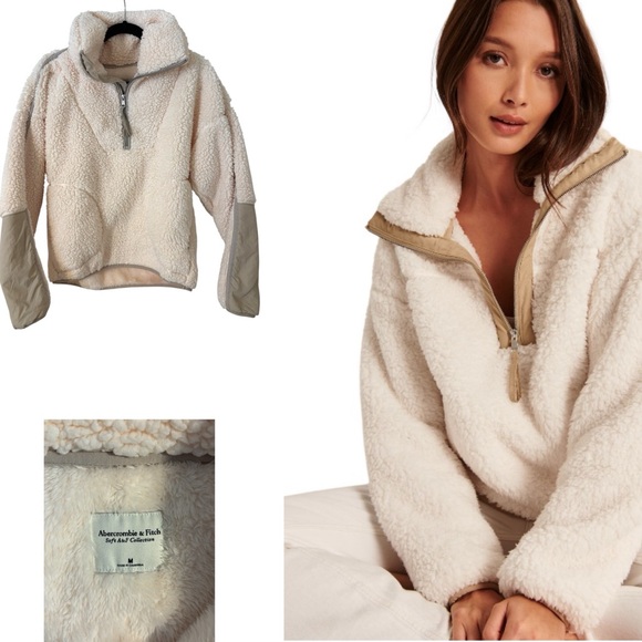 Abercrombie & Fitch Jackets & Blazers - Abercrombie & Fitch Cinched Cocoon Sherpa Half Zip Jacket